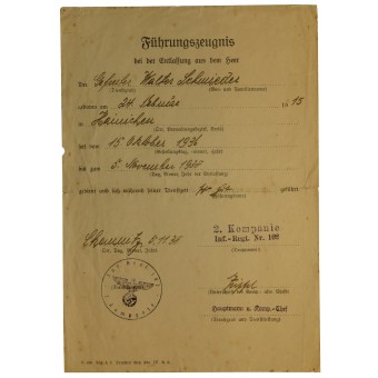 Certificat de démobilisation Wehrmacht. Service en 1936-1938: 2 / Inf Rgt 102. Espenlaub militaria